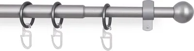 Produktbild von Gardinenstangen-Set 120-220cm (Silber, Endstücke Kugel) Metall Stilgarnitur ausziehbar, Ø16mm, inkl. Ringe, Gleiter, Wandträger & Befestigung