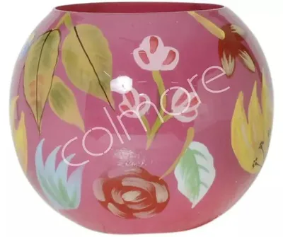 Produktbild von Vase handpainted fuchsia enamel Glas 14x14x12