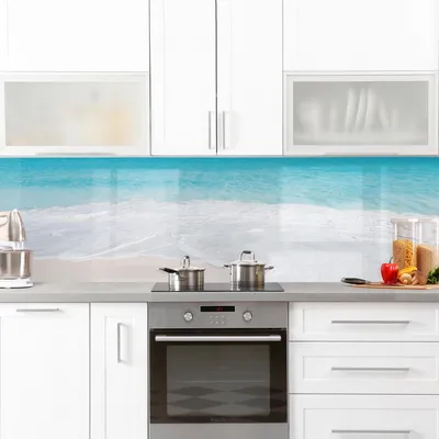Produktbild von Küchenrückwand Strand selbstklebend - 0.35 mm Wandpaneel wasserfest Karibik türkis Tropisch Spritzschutz fugenlos