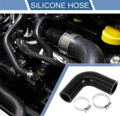 Image de 1 Ensemble Tuyau En Silicone Noir Pour Voiture 90 Degrés 28mm/1,1"-32mm/1,26" Id 90mm/3,54" Longueur Avec Colliers Tuyau De refroidissements Universel