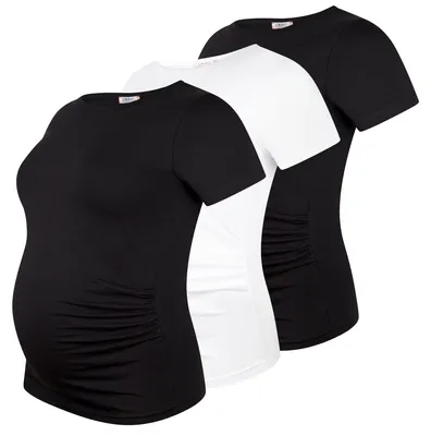 Image de T-shirt de grossesse manches courtes lot de 3 – vêtement de grossesse femme, 95 % coton, noir, taille XL
