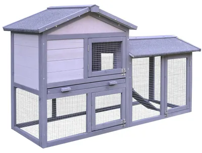 Image de Cage à lapins avec enclos extérieur | Couleur : Gris, Blanc | Dimensions : 57,87 x 21,25 x 33,07 cm