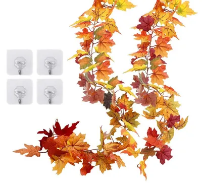 Productafbeelding van Kunststof herfstbladeren, guirlande, 2 stuks, 3,6 meter, esdoornbladeren, decoratieve hangplant