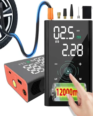 Image de Pompe à air pour voiture avec manomètre, batterie de 12000 mAh