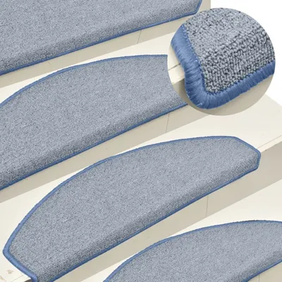 Imagen del producto de Living Store: Juego de 15 alfombrillas para escaleras, color gris claro y azul, dimensiones 65x24x4 cm