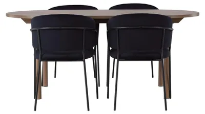 Produktbild von Andy Essgruppe Esstisch Natur 4 Stühle Velours schwarz.
