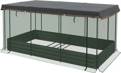 Produktbild von Hochbeet aus Stahl mit Vogelschutznetz, dunkelgraues Gartenbeet für Balkon & Terrasse, 230x110x110cm, idealer Sonnenschutz