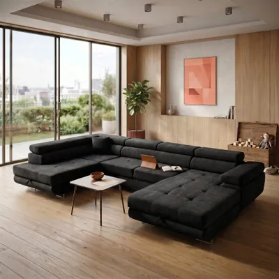 Produktbild von MUFFO Ecksofa U-Form WILD U Links mit Schlaffunktion 130x260 Chenille Schwarz
