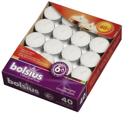 Produktbild von Bolsius Teelichter weiß, Höhe 1,9 cm, Ø 3,8 cm, 40 Stück