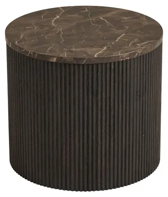 Productafbeelding van Bijzettafel Rota met donkerbruin marmer-effect en geribbelde basis ø45 cm