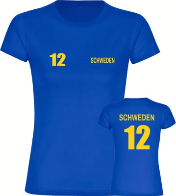 Produktbild von multifanshop Damen T-Shirt - Schweden - Trikot Nummer 12, blau, Größe 3XL