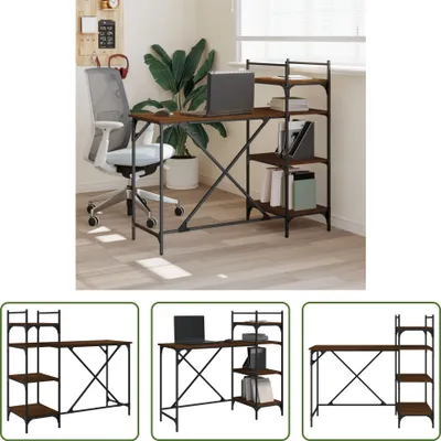 Obrázok produktu pre The Living Store Počítačový stôl s policou hnedý dubový vzhľad 120x47x109 cm