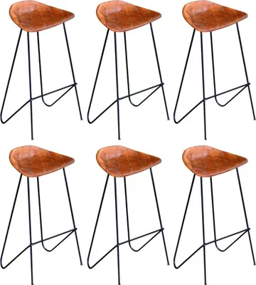 Image de Chaises de bar lot de 6 marron cuir véritable