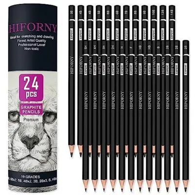 Zdjęcie produktu dla Zestaw 24 ołówków grafitowych do szkicowania, od 14B do 5H, idealny dla początkujących i artystów