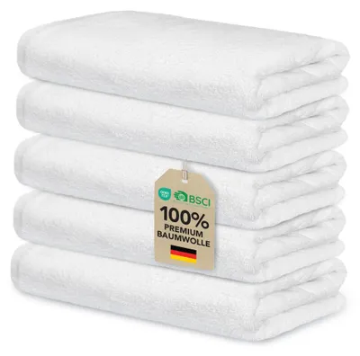 Produktbild von Ôhm Gästehandtücher 30x50 cm Baumwolle Weiß 5er-Set – Größe Gästehandtuch 30x50 | 5er Set
