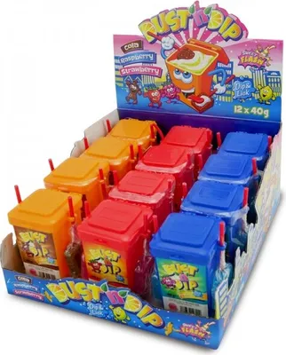 Produktbild von Display Komplett Dust ´n Dip Lollytonne 2 Lollies mit saurem Pulver zum Dippen 12 Stück