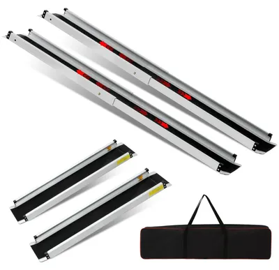 Obrázek produktu pro Rampy pro invalidní vozíky – teleskopická rampa o délce 183 cm – nastavitelná délka – protiskluzový hliník – přenosná s taškou – nosnost 272 kg – vhodná pro schody a prahy