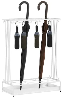 Produktbild von HOMCOM Regenschirmständer Stahl Schirmständer mit 24 Haken, 21 Löchern Weiß