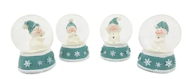 Produktbild von 4 Stück Schneekugel Schneemann türkis 6cm Weihnachtsdeko Weihnachten Winter