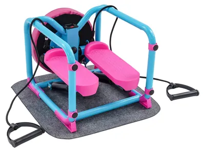 Produktbild von Mini Stepper - Fitnessgerät mit Sitz - Hydraulischer Widerstand - Trainingsbänder - LED Display - 150 kg Belastbarkeit - Kompakt 42×34,5×32 cm - Blau/Rosa