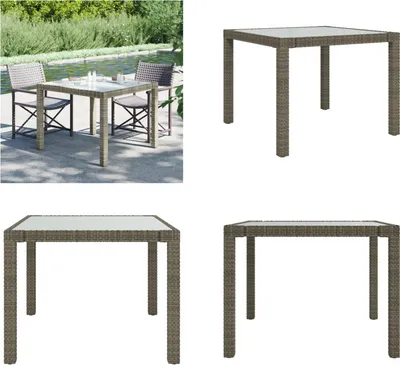 Image de vidaXL Table de jardin 90x90x75 cm Verre trempé Poly rotin Gris - Table de jardin - Tables - Tables