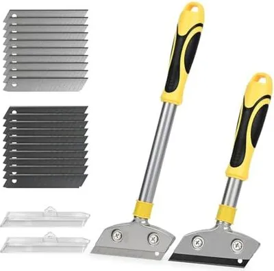 Produktbild von EHDIS 2 Stück Tapetenschaber Set mit 20 Ersatzklingen, Tapetenentferner mit Langer und Kurzer Gummigriff, zum Entfernen von Farbe, Klebeband, Aufklebern, Dichtungsmasse von Fenstern, Glas, Fliesen