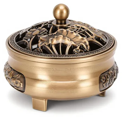 Räucherstäbchenhalter aus Messing, gold, 7,8 cm, mit Deckel