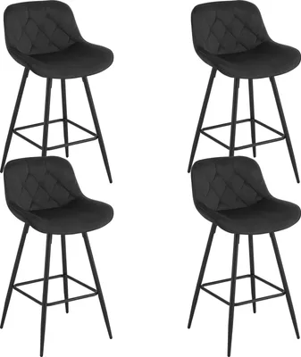 Produktbild von EUGAD Barhocker 4er Set, mit Rückenlehne&Samtbezug, Metallbeinen, Schwarz