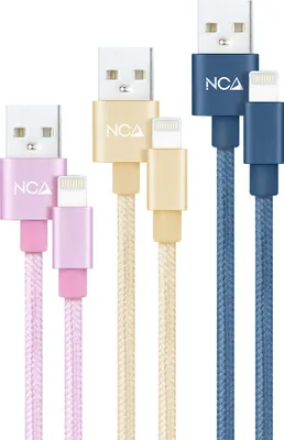 Produktbild von NANOCABLE 10.10.0401-CO2 - 3er-Pack Kabel USB 2.0, kompatibel für Apple-Geräte, Mesh, Farben Pink, Gold und Pacific Blue, 1 Meter