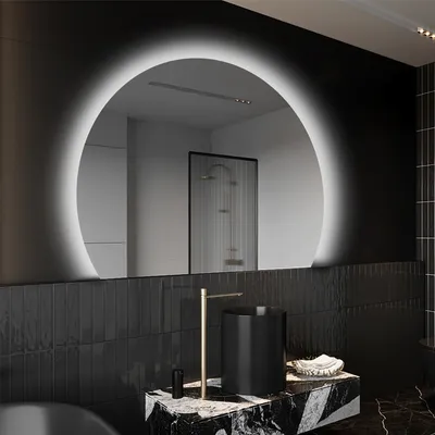 Produktbild von Unregelmäßiger asymmetrischer angeschnitten Spiegel mit LED Beleuchtung 120 x 90 cm - mit LED Beleuchtung - LED Farbe Kaltweiß 7000K - Individuell Nach Maß - Beleuchtet Wandspiegel Lichtspiegel Badezimmerspiegel OKRHC221