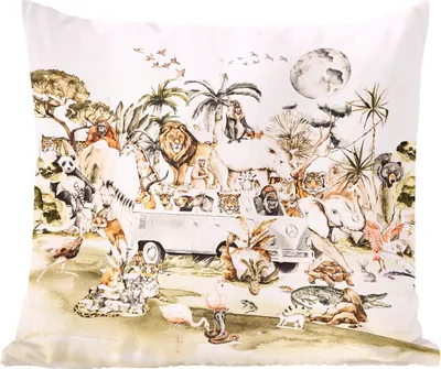 Produktbild von MuchoWow® Zierkissen Sofakissen Wohnzimmer Dekokissen 40x40 cm Bus - Tiere - Kinder - Jungen - Mädchen - Palme - Foto Kissen - Schlafzimmer Dekoration