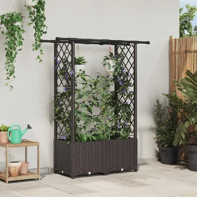 Obrázok produktu pre Maison Exclusive – Vyvýšený záhon s oporou na popínavé rastliny a strechou, hnedý, 124,5 x 40 x 136 cm, PP (polypropylén)