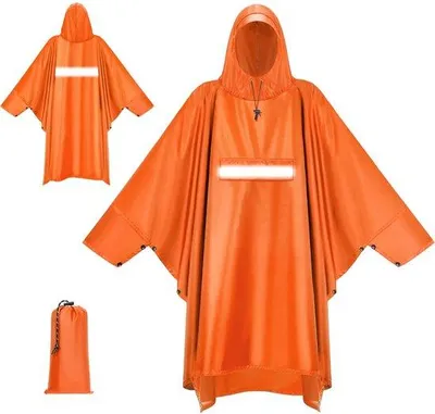 Produktbild von Unyqoos® Wasserdichter 3‑in‑1 Regenponcho aus 210T Polyester (PU5000MM) – Poncho, Campingmatte & Tarp, 350 g, mit Reflektorstreifen, Packsack und Metallösen