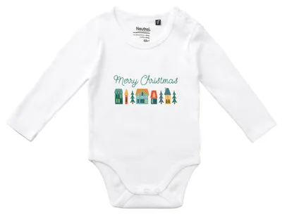 Produktbild von Huuraa Baby Body Merry Christmas Weihnachtsdorf 68 White  Baumwolle Fairtrade Langarmbody Geschenkidee