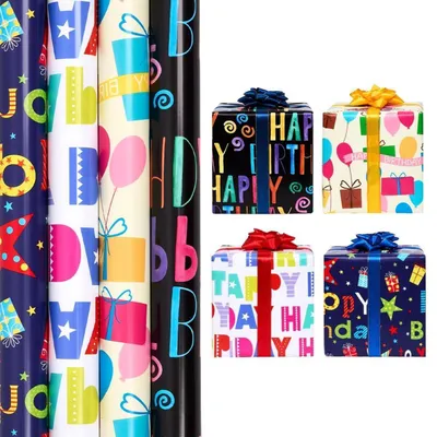 Immagine prodotto di Rotolo di carta da regalo per compleanni, 4 rotoli da 43 cm x 3 m, colori vivaci
