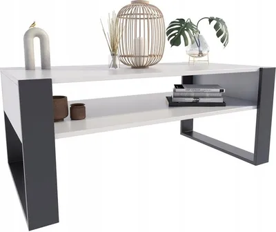 Produktbild von MATKAM Couchtisch KAJA H50 x B120 x T63,6 cm, offenes Regal unter der Arbeitsplatte, praktische Eleganz und Funktionalität, Retro-Loft (Weiß-Schwarz)