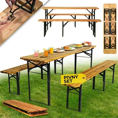 Immagine prodotto di Set da birreria DORTMUND Standard3, tavolo 175x46x77 cm, 2x panca 175x23x47 cm, legno 25 mm