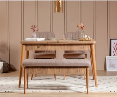 Obrázok produktu pre Skye Decor, Vina 0900 - Atlantic Stone, súprava rozkladacieho jedálenského stola a stoličiek (4 kusy), atlantická borovica, 100 % MELAMÍNOM POTRETÁ DOSKA, 130 x 80 x 77 cm