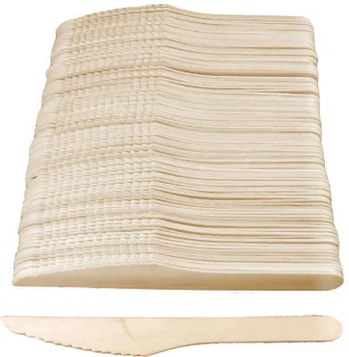 Zdjęcie produktu dla Noże drewniane 16 cm jednorazowe naturalne 100szt sztućce EKOLOGICZNE Grill