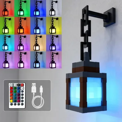 Produktbild von Pixelated Lantern Nachtlicht mit fernbedienung，16-farbiges LED Stimmungslicht, USB-aufladbare Tisch- und Wandlampe für Schlafzimmer,und Gamer Geschenk