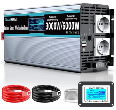 Image de Onduleur de tension sinusoïdale pure - 3000 W - 24 V - Écran LCD - Pour voiture, caravane et bateau