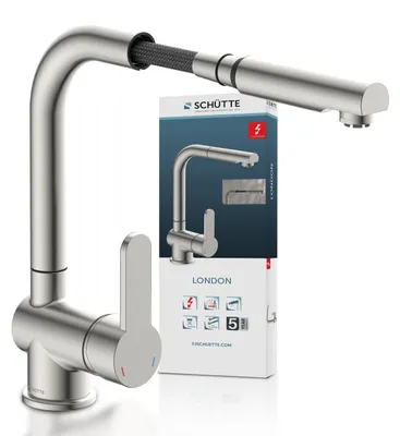 Produktbild von SCHÜTTE Küchenarmatur LONDON, Niederdruck Armatur Küche, Wasserhahn Küche ausziehbar, Mischbatterie Küche Edelstahloptik