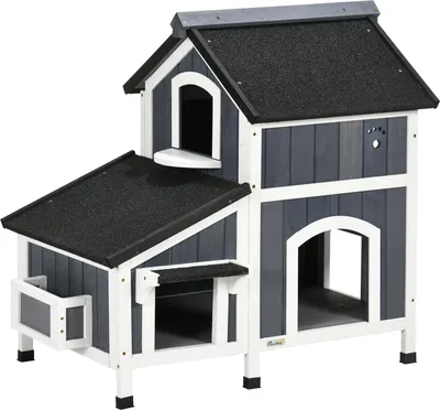 Produktbild von Katzenhaus, Tannenholz, Katzenhütte Mit Mehreren Eingängen, 2 Etagen, Katzenhöhle Für Draußen, Kleintierhaus Mit Asphaltadach