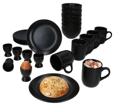 Immagine prodotto di set da 24 pezzi per la colazione pantera nera 6 persone piatto tazza tazza tazza tazza uovo