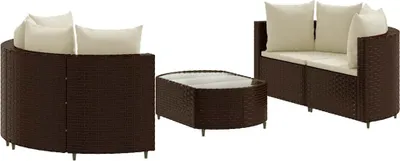 Produktbild von vidaXL 5-tlg. Garten-Sofagarnitur mit Kissen Braun Poly Rattan