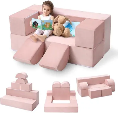 Imagen del producto de Sofá modular para niños: sofá versátil para jugar, fabricado en espuma, con funda desmontable, ideal para jugar y relajarse en la habitación infantil. Adecuado para niños y niñas. Color: rosa