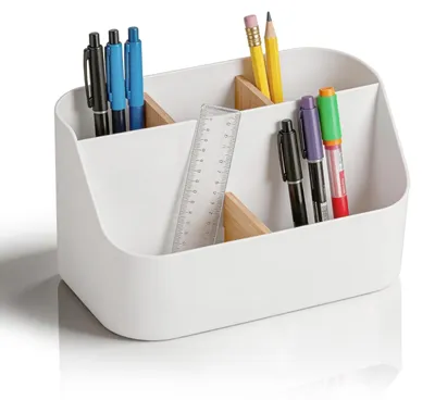 Immagine prodotto di Portapenne organizer da scrivania - 5 scomparti - Bambù - Bianco