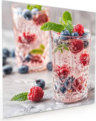 Produktbild von Küchenrückwand Spritzschutz Glas mit Motiv Cocktail Beeren 40 x 40 cm