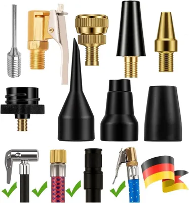Produktbild von Kompressor-Adapter-Set - 9 Teile - Mit Gebläsepistole, Nadeln für Luftmatratzen und konischen Aufsätzen