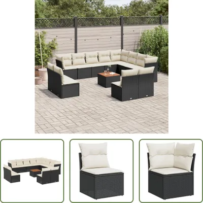 Produktbild von The Living Store 13-tlg. Garten-Sofagarnitur mit Kissen Schwarz Poly Rattan